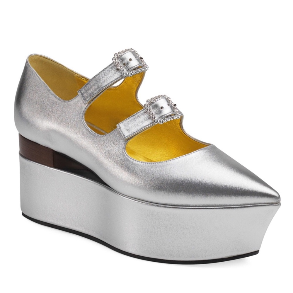 Gucci Metallic Silver Mary-Jane Flatforms